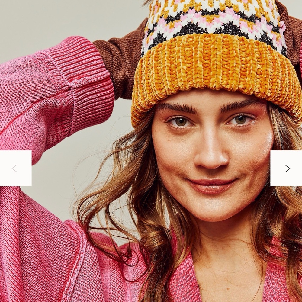 NWT Free People Chalet Fairisle Pom Beanie Multicolor Knit Beanie with Pom Pom